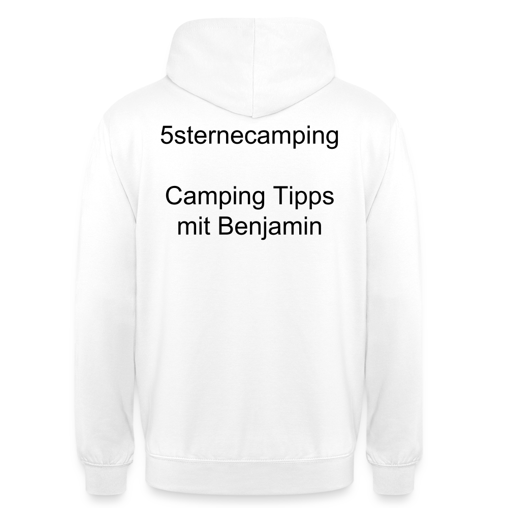 "Camping Tipps mit Benjamin" Unisex Hoodie - Weiß