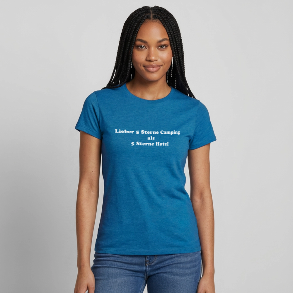 5 Sterne Camping Frauen T-Shirt - Antikblaues Saphir meliert