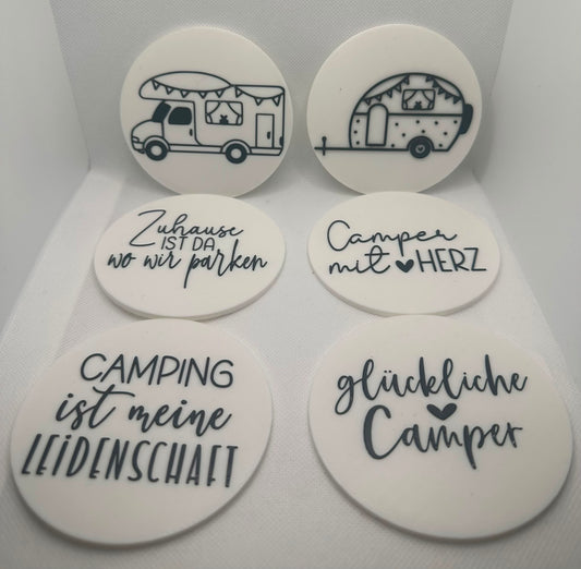 Untersetzer Set für Tassen und Gläser mit Camping Motiven rund